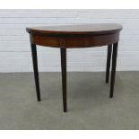19th century mahogany foldover D-end tea table, on square tapering legs, 97 x 52 x 88cm.