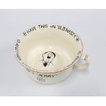 Crown Devon Fieldings 'No. 1 "Jerry"' chamber pot, the border printed Have this on "old Nasty"