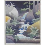 Winifred McKenzie, 'Waterfall', woodcut, signed in pencil, titled and numbered 10/25, framed under