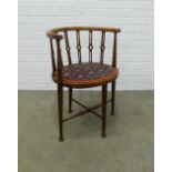 An Edwardian mahogany & inlaid corner chair with upholstered seat, 53 x 70 x 41cm.