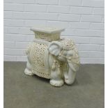 white glazed pottery white elephant veranda stool, 55 x 44 x 25cm.