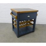 A contemporary butchers block style kitchen unit with wine rack, 83 x 68 x 58cm.