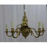 A pair of brass six branch chandeliers, approximately 65 x 45cm (2)