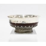 Eastern silver mounted wooden bowl, stamped 925, 10cm diameter