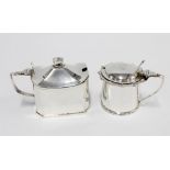 Georgian silver mustard with blue glass liner, London 1806 together with a silver drum mustard,