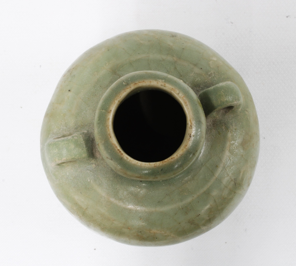 Chinese Yuan celadon glazed jarlet with loop handles to the shoulders. 7cm high. Provenance: Private - Image 2 of 3