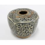 Thailand Sawankhalok faceted stoneware pot, circa 15th / 16th century, 10cm high. Provenance: