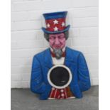 'Shake Hands with Uncle Sam' cast metal sign after the original arcade / carnival sign, 50 x 68cm.