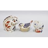 Three Royal Crown Derby Imari paperweights to include Derby Dormouse, a squirrel and a mouse, 8cm (