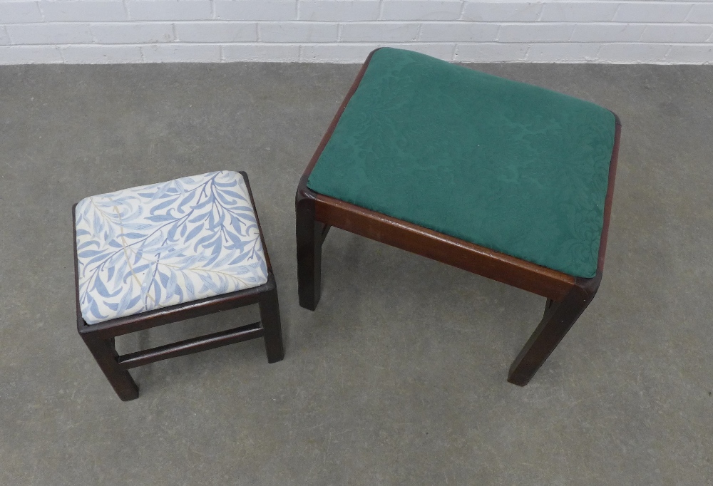Mahogany stool with green upholstered seat together with a smaller stool, 52 x 43 x 43cm. (2) - Image 2 of 2