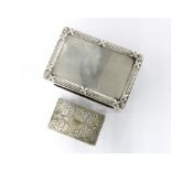 an Edwardian silver match box cover, Birmingham 1906, 7.5 x 5cm together with a smaller silver match