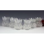 Set of six Edinburgh Crystal Thistle design whisky tumblers / glasses, in unused condition, 1st