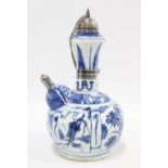 Chinese late Ming Dynasty blue and white Kendi, likely Wanli (1573-1619), with later silver