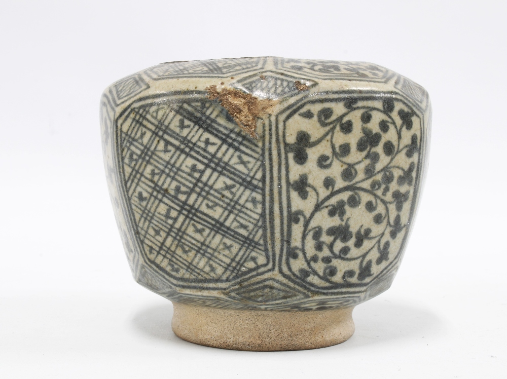 Thailand Sawankhalok faceted stoneware pot, circa 15th / 16th century, 10cm high. Provenance: - Image 2 of 4