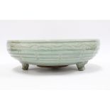 Chinese celadon bulb bowl, Ming period, circa 14/15th century, with incised pattern around the