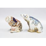 Royal Crown Derby Imari paperweights to include Polar Bear and a Bulldog, 11cm (2)