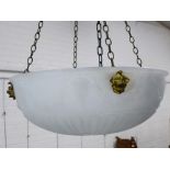 Early 20th century opaque glass ceiling light with gilt metal lion heads and moulded classical urn