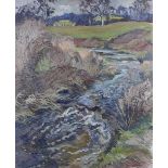 JE Slater R.A 'My Stream' oil on canvas, in a giltwood frame with Royal Academy and James Bourlet