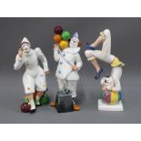 Three Royal Doulton clown figures to include The Joker HN 2552, Balloon Clown HN2894 & Tumbling