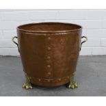 Copper and brass pail with hairy paw feet, , 42 x 32cm.