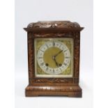 20th century oak cased mantle clock, with Lenzkirch brass movement numbered 589568, retailed by