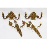 Two pairs of gilt metal wall lights (4)