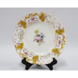 Royal Crown Derby porcelain cabinet plate, handpainted with flowers to the centre within a border of