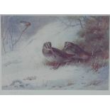 Archibald Thorburn 'Woodcock in Snow' colour print, framed under glass, signed, 26 x 18cm