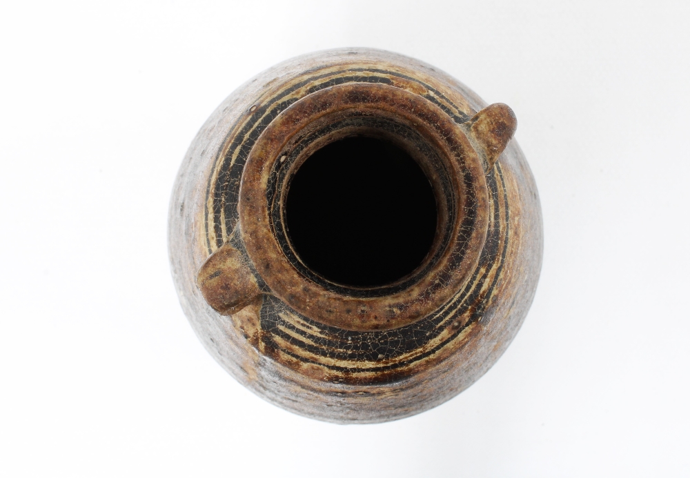 Thailand Sawankhalok brown glazed vase with small loop handles, 12cm high. Provenance: Private - Image 3 of 3
