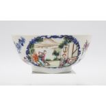 18th century Chinese blue and white polychrome porcelain bowl, decorated with figures in a