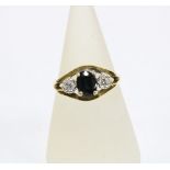 18ct gold sapphire and diamond dress ring, stamped 18ct and numbered 27899 to inner band