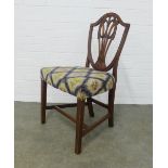 Mahogany Sheraton style shield back side chair, 54 x 90 x 39cm.