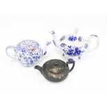 Wedgewood basalt teapot, 9cm, together with a Burleighware teapot, 12cm, and another teapot, 20cm,