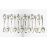 Set of twelve Victorian silver thread and fiddle pattern teaspoons, engraved initials to terminal,