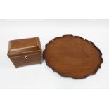 19th century mahogany tea caddy, satin strung borders, hinged lid with two lead lined divisions with