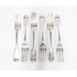 Set of six Victorian silver Hanoverian fiddle pattern tablespoons, with engraved initial B to