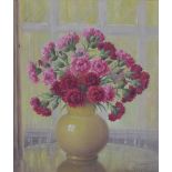 Continental School still life bowl of carnations, oil on canvas, signed Radtke, framed, 27 x 31cm