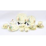 A Crown Staffordshire Hollyhocks pattern tea set, Reg No 742202 together with an associated teapot