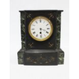 Black slate and and mottled green marble mantle clock, 31 x 27cm