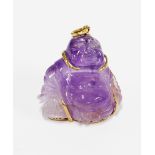 Chinese carved amethyst Buddha in an 18ct gold mount, 4cm high