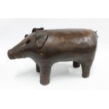 Brown leather pig, modelled standing on all fours, 50cm long