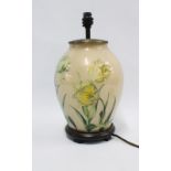 Jenney Worrell RHS table lamp, hand blown glass with internal floral pattern, on a faux wood base,