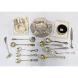 Early 20th century Birmingham silver ashtray, set of three London silver napkin rings and various