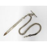 Sampson & Mordan silver propelling pencil, on a silver watch chain with T bar