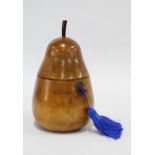Fruitwood tea caddy in the form of a pear, complete with key, 19cm high