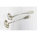 A pair of Scottish provincial silver sauce ladles, old english pattern, engraved initials to