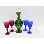 Mario Luca Giusti coloured acrylic decanter with stopper and set of six wine glasses (7)