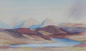 GR Wilson, 'An Teallach from Loch Claire', watercolour on paper, signed and framed under glass, 39 x
