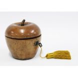Fruitwood tea caddy in the form of an apple, complete with key, 11cm high