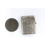 Silver vesta case, Birmingham 1938 and a George III copper coin (2)